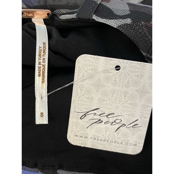 Free People Galaxy Corset Tank Top Size Small Mesh Black Gray Floral Cropped NWT - Picture 8 of 11